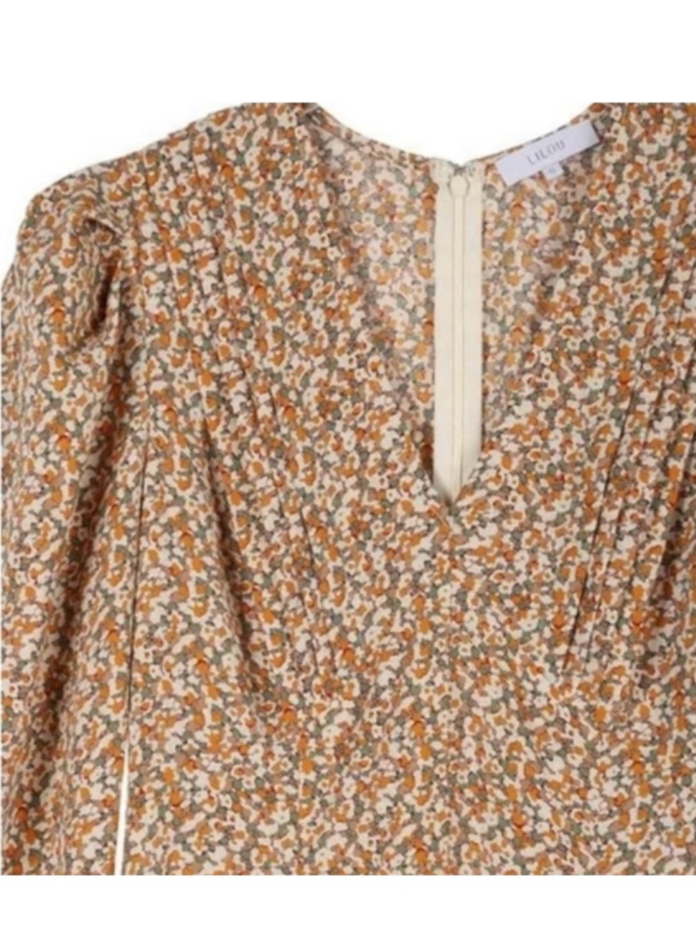 NWT Women's Floral V-Neck Long Sleeve Midi Dress in Tan Floral - Picture 7 of 9